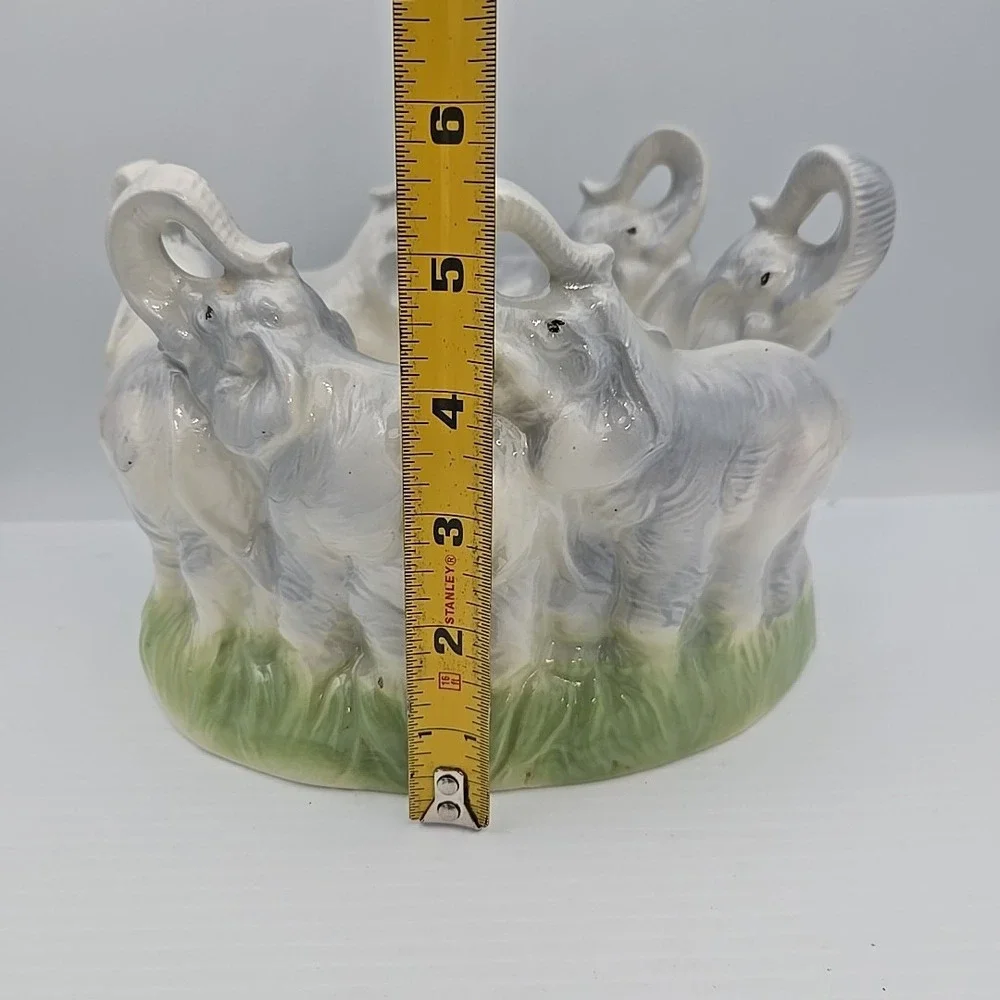 Vintage‎ Ceramic Elephants Marching Bowl Trunks Up Decorative Tabletop Animal